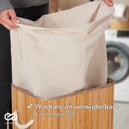Infinity Goods Bamboe Wasmand met Deksel - Wassorteerder - Wasbare katoenen waszak - Handvatten - 72 Liter - Natuurlijk Bruin — thumbnail 3