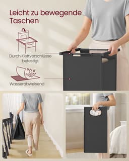 Wasmand 2 compartimenten - Wassorteerder met kledingrek - 2 x 46 L - uittrekbaar - afneembaar - metalen frame - bruinzwart - 73 x 33 x 177 cm — thumbnail 5