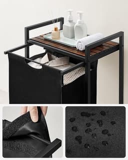 FurnStar - Wasmand - Was emmer Met Plank - Wasbox - Waszak Van Oxford Stof - Uitschuifbaar Verwijderbaar - Metalen Frame - 65 L - 50 x 33 x 72 cm - Vintage Bruin-Zwart — thumbnail 2