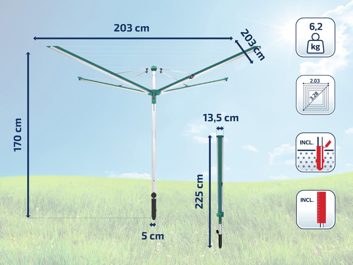 Leifheit droogmolen Linomatic 500 deluxe incl. bodemhuls en beschermhoes - 50 m drooglengte - 5 wasmachineladingen — afbeelding 1