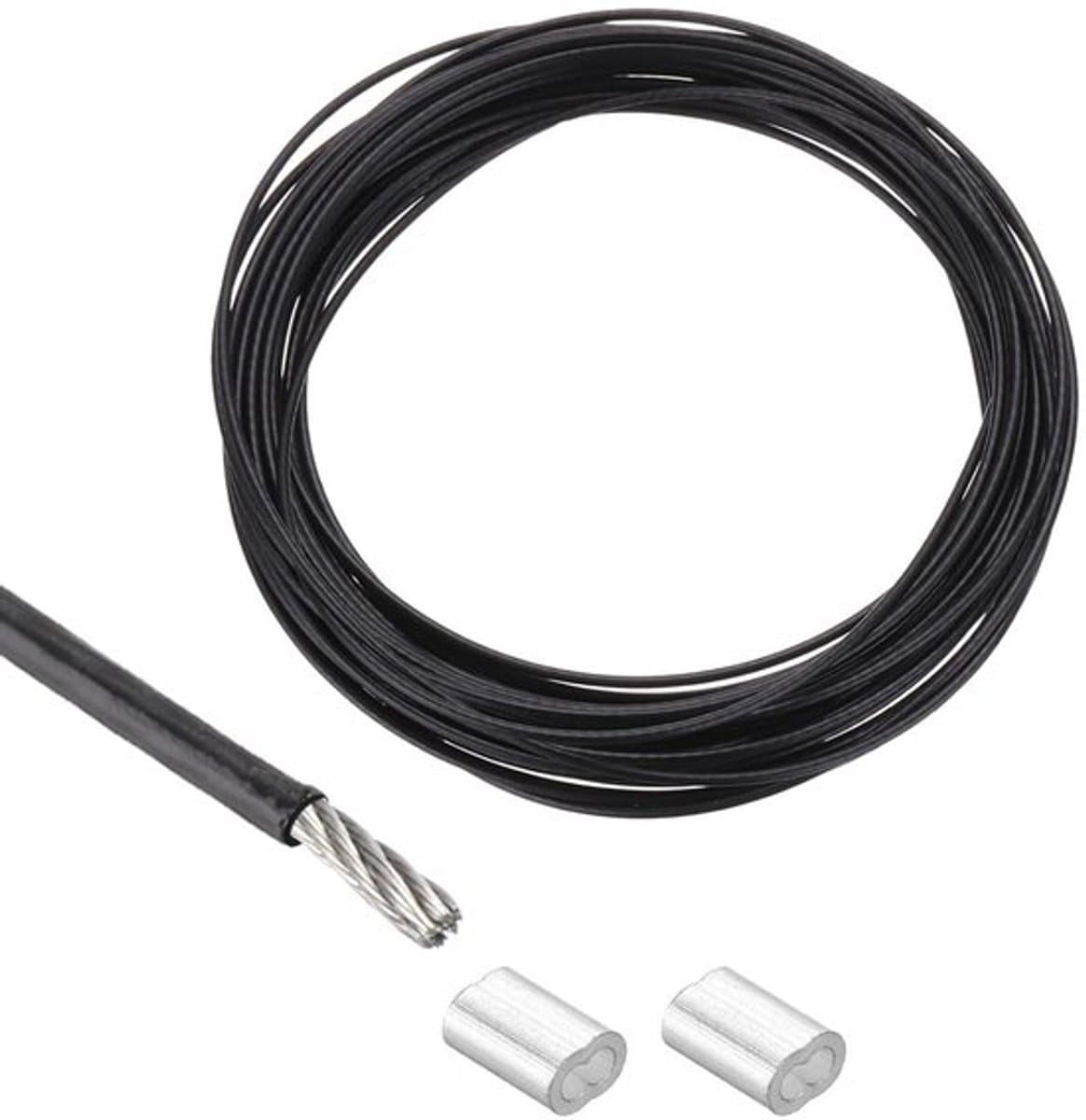 Metalen kabel van roestvrij staal gecoat met vinyl - 5m - Droogrek zwart - Ophangen - Aluminium hulzen — afbeelding 1