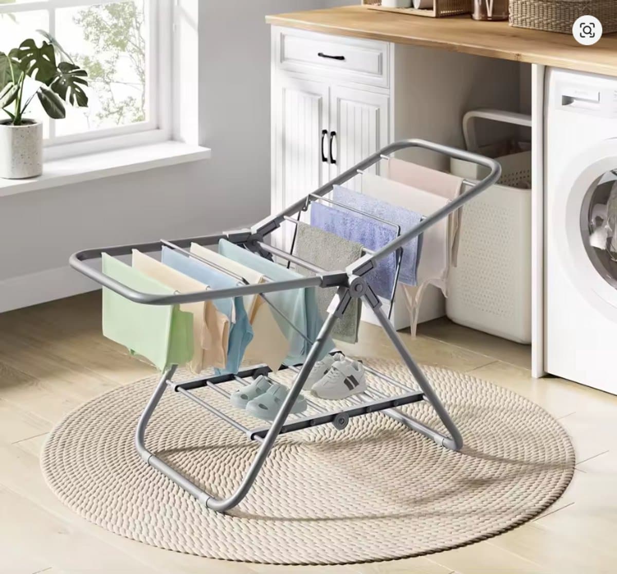 ELYSIVM Wasrek - Droogrek - Droogmolen - Droogrek Klein - Wasrek Opvouwbaar - Droogstandaard - Compact met 2 Vleugels - Snel Openklappen en Plat Opbergen - 44 x 101 x 54 cm - Metaal - Grijs — afbeelding 1