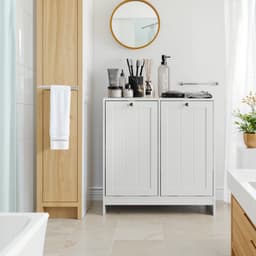 Pugsdrly Kantelbare wasmand met uitneembare mand, verborgen wasmand, opbergkast voor de badkamer, vrijstaande home-organizer, wit — thumbnail 3