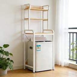 Multifunctioneel Wasrek - Opbergrek Badkamer - Ruimte Besparen - Verstelbaar Boven Machine - Twee Niveaus - Zwart — thumbnail 1