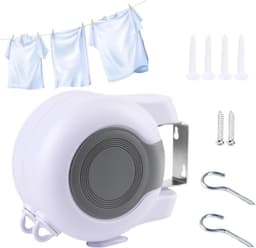 Intrekbare Wastelijn - Draagbare Waslijn - Kleding Drogen - Compact Wandprofiel - 128 m - Wit — thumbnail 1