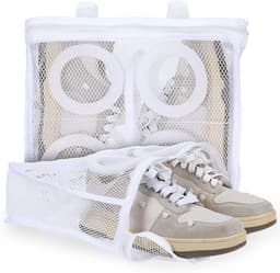 Waszak - Schoenen was tas – Was tassen - Opvouwbaar - Beschermt tegen Vormverlies – Fijnmazig Net – Met Ophanglus – Geschikt voor schoenen en kleding – Herbruikbaar – 28x24.5x8 cm - 2 Stuks - Wit — thumbnail 1