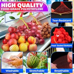 Netzakken - Gaasnetten Opbergzakken - Groente Fruit Opslag - Ademende Constructie - 100 stuks 60 cm - Rood — thumbnail 4
