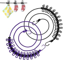 Waslijnen met Clips - Reiswaslijn Kampeerlijn - Kleding Drogen Buiten - 12 Gecoate Clips - Tot 360 cm - Zwart — thumbnail 1