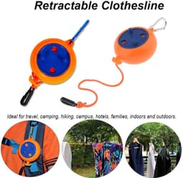 Uittrekbare Waslijn - Draagbare Lijn - Kleding Drogen - Verstelbare Lengte - 8 Meter - Oranje — thumbnail 4