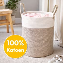 Beyahl - Wasmand katoen 52L merkloos rond opvouwbaar met handvaten 46x38 cm opbergmand speelgoedmand stevige wasbox — thumbnail 4