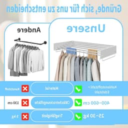 Dailygoods- Wasdroger Wandgemonteerd - Inklapbaar Droogrek - 100 cm Lange Staven - 6 Ophanglijnen - Ruimtebesparend - Robuust Roestvrij Staal — thumbnail 5