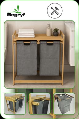 BEGRYF - Wassorteerder - bamboe - 2 vakken - grijs - 70x35x68 cm — thumbnail 4