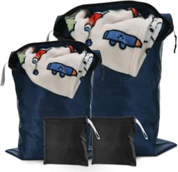 Dailygoods - 4 stuks waszakken, opvouwbare reistas voor vuile kleding, herbruikbare en waterdichte natte tassen met ritsen voor zwemmen, yoga, training, reizen familievakantie (blauw en zwart) — thumbnail 1