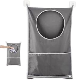 Hanging Laundry Basket voor Makkelijk Ophangen, Ruimtebesparende Waszak en Organizer voor Slaapkamer en Badkamer (Donkergrijs) — thumbnail 1