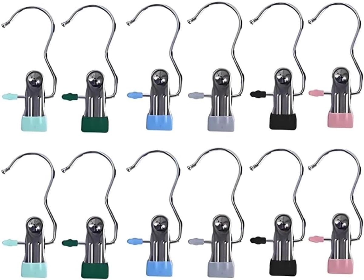 Set van 12 Rvs Kledingknijpers en Hangers voor Broeken, Handdoeken, Sokken en Schoenen - Duurzaam en Veelzijdig Gebruik — afbeelding 1