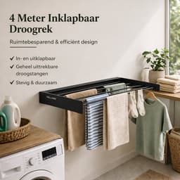 Vellano Wanddroogrek Inklapbaar – Premium Wasrek Muur 120 cm – 8.4 m Drooglengte – Stevig & Ruimtebesparend – Incl. Boormal & Bevestigingsset – zwart — thumbnail 4