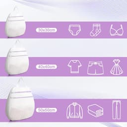 3-delige dubbellaags wasnet set - met handvatten - paarse kleur - 3 maten 40×40 50×50 60×60 cm - herbruikbaar mesh voor bh's en sokken — thumbnail 3