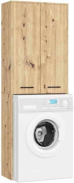 Badkamerkast voor Wasmachine FIN / Hoge Wasmachinekast met 2 Deuren / AKORD Furniture Factory / Artisan Eik / 64 x 180 x 30 cm — thumbnail 1