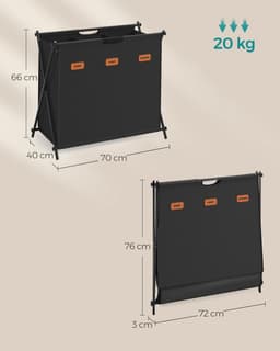 SONGMICS - Wasmand - Wassorteerder - 3 Vakken - Opvouwbaar - Labels - Wasruimte Slaapkamer - 135L — thumbnail 2