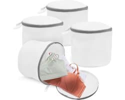Waszak voor BH en Delicate Stoffen - Set van 4 stuks - Wasnet voor Wasmachine en Droger - 17 x 15 cm - Lingerie Waszak met Verborgen Rits - Anti-klit en Vormbehoud - Duurzame Bescherming voor Ondergoed - Ook Geschikt als Reis-opbergzak - Wit