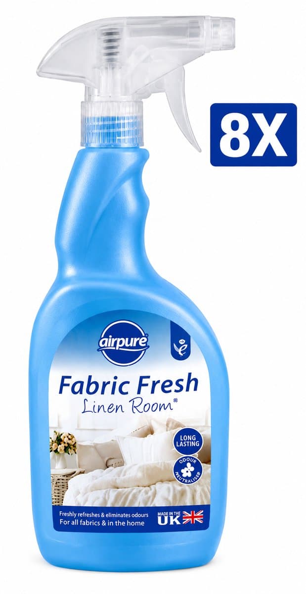 Airpure Textielverfrisser Linnen (Linen Room) 750 ml Spray - Set van 8 Flessen (6 L Totaal) - Geurneutralisator voor Beddengoed Gordijnen Kleding en Meubels - 100% Veganistisch en Dierproefvrij - Made in UK — afbeelding 1