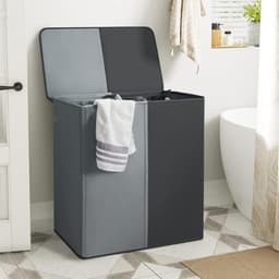 Florixa® Wasmand 2 Vakken - Wasmand - Wassorteerder - Dubbele Wasmand - Grijs/Zwart - 63cm x 36cm x 68cm — thumbnail 2