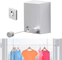 Uittrekbare Waslijn - Wandwaslijn Binnen - Ruimtebesparend Drogen - Schakelontwerp Lengte - 42 Meter - Zilver — thumbnail 1