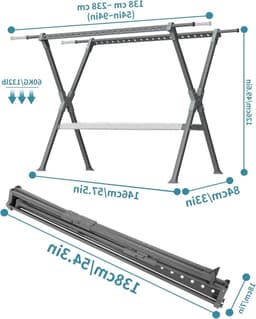 Verstelbaar droogrek van 138 tot 238 cm, opvouwbaar, voor binnen en buiten, met 44 windbestendige gaten en ruimtebesparend ontwerp — thumbnail 3