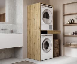 Wasmachine Kast - Droogkast Toren - Ruimte Besparen - Uittrekbare Plank - 187 x 65 x 66 - Eiken — thumbnail 5