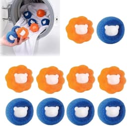 10 stuks Magische Haarverwijderingsspons - Haarabsorberende Spons voor de Was - Vlekverwijdering en Anti-Klitten Wasbal - Haarfilter - 6,5*6,5*5 cm - Voor Haarverwijdering in de Wasmachine - Oranje, Blauw — thumbnail 1