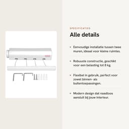 Dailygoods- Waslijn Intrekbaar 3,75 m - Telescopische Wandwasdroger - 4/5 Draden - Duurzaam - Ruimtebesparend - Tot 8 kg Belastbaar - Wasrek — thumbnail 3
