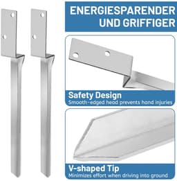 Dailygoods- Grondankers - Set van 2 - Thermisch verzinkt staal - Bodemhuls 4 x 50 cm - L-vorm - Geschikt voor houten palen - Weerbestendig - Paalankers — thumbnail 5