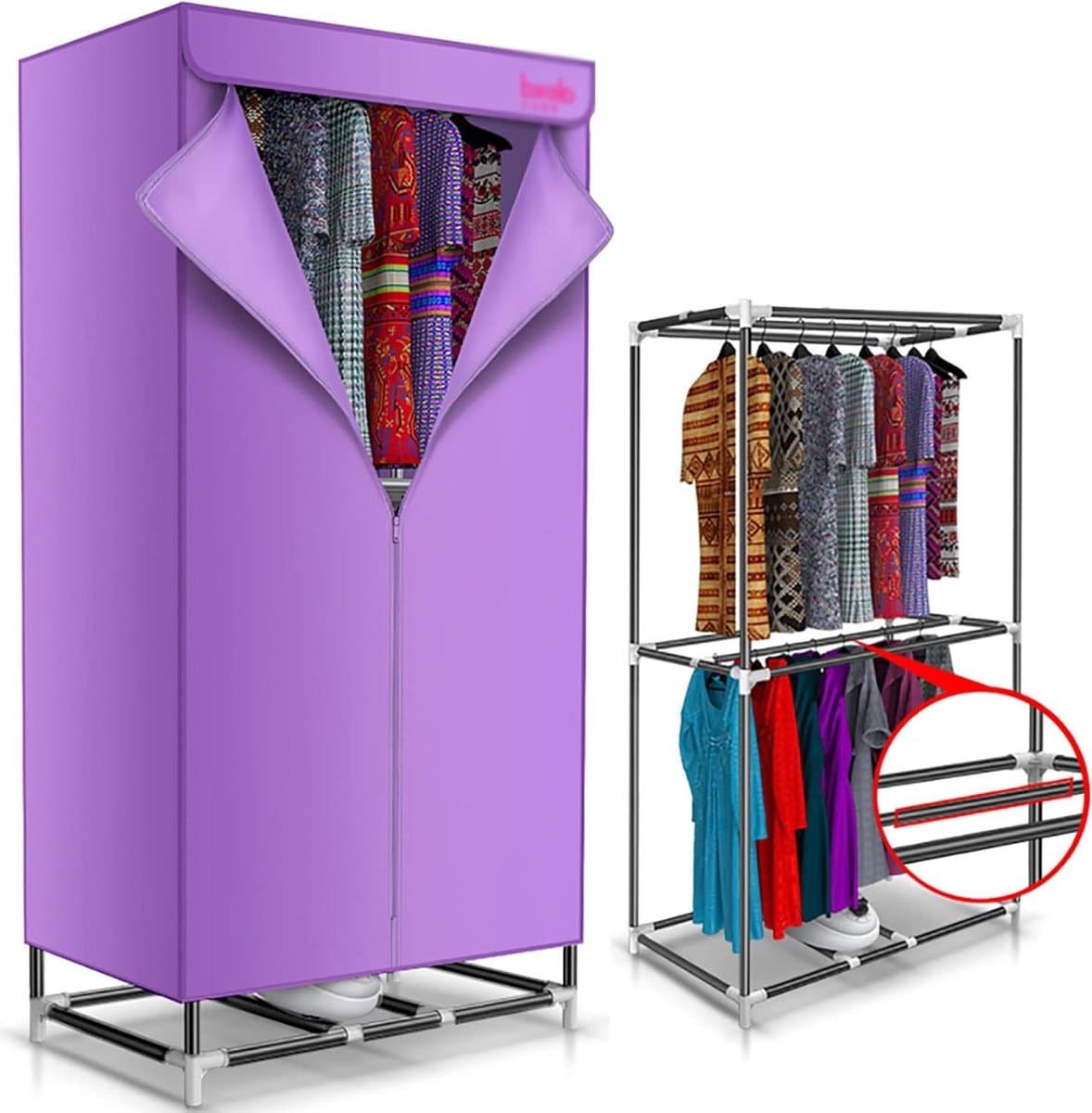 2 Tier Electric Heated Clothes Drying Rack Drying Using Hot Air Fan, 180 Minute Timer, Fast Heated Clothes Drying Closet, Load 20kg, 1000W (Color : PURPLE — afbeelding 1