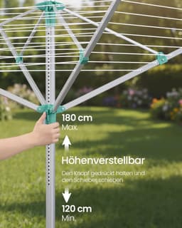 SONGMICS Kleding Luchter Hoogte Verstelbaar Aluminium Legering Buiten Kleding Luchter met Grond Anker Beschermhoes Kleding Handjes Zilver Groen 40m Waslijn 4 Ladingen LLR303EZ01 — thumbnail 5