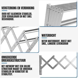 RUX® Wanddroogrek Inklapbaar - Wanddroogrek - Zilver ‎- 10cm x 42cm x 15cm — thumbnail 5