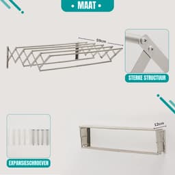 RUX® Wanddroogrek Inklapbaar - Wanddroogrek - Zilver - ‎59cm x 80cm x 19cm — thumbnail 5
