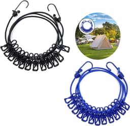 Drooglijnen-Uitschuifbare Waslijn -2 pcs - Uittrekbaar - Roldrooglijn- Waslijn Camping - Wasdraad- Met 12 clip — thumbnail 1