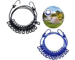 Drooglijnen-Uitschuifbare Waslijn -2 pcs - Uittrekbaar - Roldrooglijn- Waslijn Camping - Wasdraad- Met 12 clip