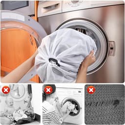Allecto - Waszak met Trekkoord - Herbruikbare waszak - Lichtgewicht en stevig - Wit - Fijn net waszak - Organizer voor kleding en tafelkleed — thumbnail 3
