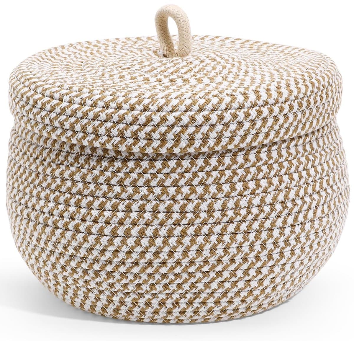 Allecto - Opbergmand - Katoenen Touw - Handgemaakt en Uniek - 21x21x17 cm - Lichtgewicht en Praktisch - Geschikt voor Bureau en Badkamer - Beige — afbeelding 1
