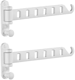 Kledingrek - 2 Stuks - Opvouwbaar Kledingroede - Aluminiumlegering - Wandmontage - Draaibaar - Droogrek voor kleding - Garderobestang - Ruimtebesparend - Kledingstang Roede Kast - Geschikt voor kledingkasten en opbergruimtes - 29*3*11cm - Wit — thumbnail 2