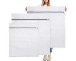 Set van 3 Wasnetten voor de Wasmachine - Fijnmazige Polyester Waszakken met Verborgen Rits voor Dekens, Jassen en Kussenslopen - 50 x 60 cm en 80 x 90 cm
