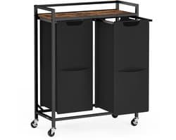 VASAGLE - Wasmand - Wassorteerder - 2 Vakken - Verrijdbare - Plank - Verwijderbare Tassen - 110L
