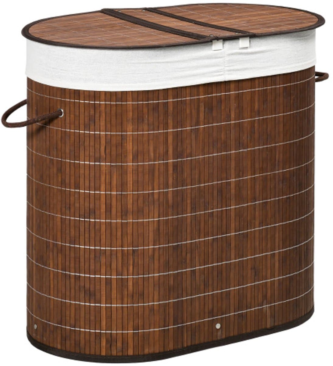 Bamboe Wasmand 100L met Deksel 62,5x37x60,5cm Bruin 2 Vakken Uitneembare Zakken Ventilatiegaten Handgrepen voor Badkamer Slaapkamer — afbeelding 1