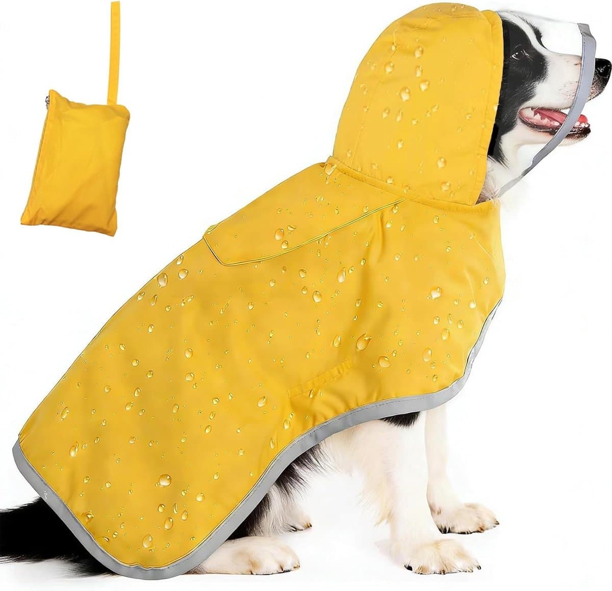 Waterproof Hondenregenjas met Capuchon en Reflecterende Strepen voor Kleine en Grote Honden - Verstelbare Regenjas in Geel, M - XL — afbeelding 1