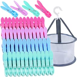 48 Stuks Kleurige Wasknijpers met Mand, Winddichte Plastic Kledingknijpers voor Wasgoed, Sokken en Kledinglijnen — thumbnail 1