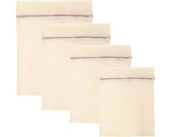 Premium Katoenen Wasnet Set van 4 Stuks, Ideaal voor Ondergoed, Bh's en Delicate Was met Rits voor de Wasmachine
