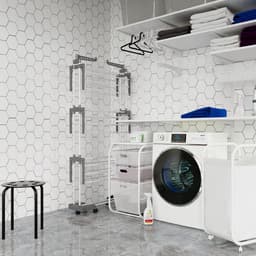 Vouwbare droogtoren met wielen, ruimtebesparende staande droogrek met 6 vleugels en 2 zijvleugels voor binnen en buiten gebruik, grijs en multifunctioneel — thumbnail 2