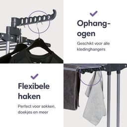 Waskrek - Droogrek Torens - Kleding Drogen - Opvouwbaar Met Wielen - 45 x 75 x 173 cm - Zwart — thumbnail 5