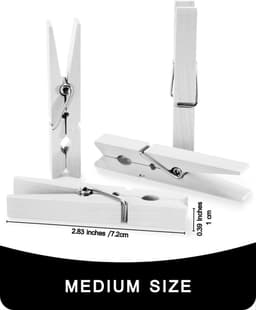 Wasknijpers Houten - Decoratieve Klemmen - Foto's Ophangen - Milieuvriendelijke Verf - 50 Stuks - Wit — thumbnail 4